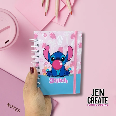 Mini cuaderno Stitch Rosa1 A6 100 hojas