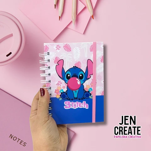 Mini cuaderno Stitch Rosa2 A6 100 hojas