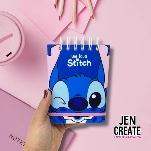 Mini Croquera Stitch Azul love A6 100 hojas