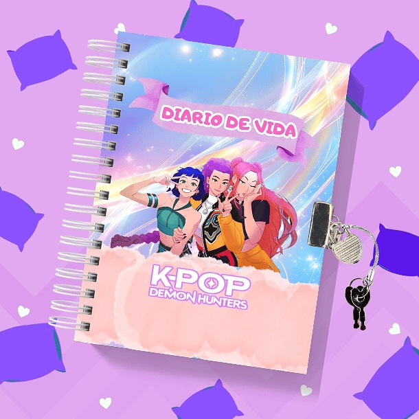K-pop Demon Huntrix Gerreras K-pop Diario de vida con candado 100 hojas nube 1