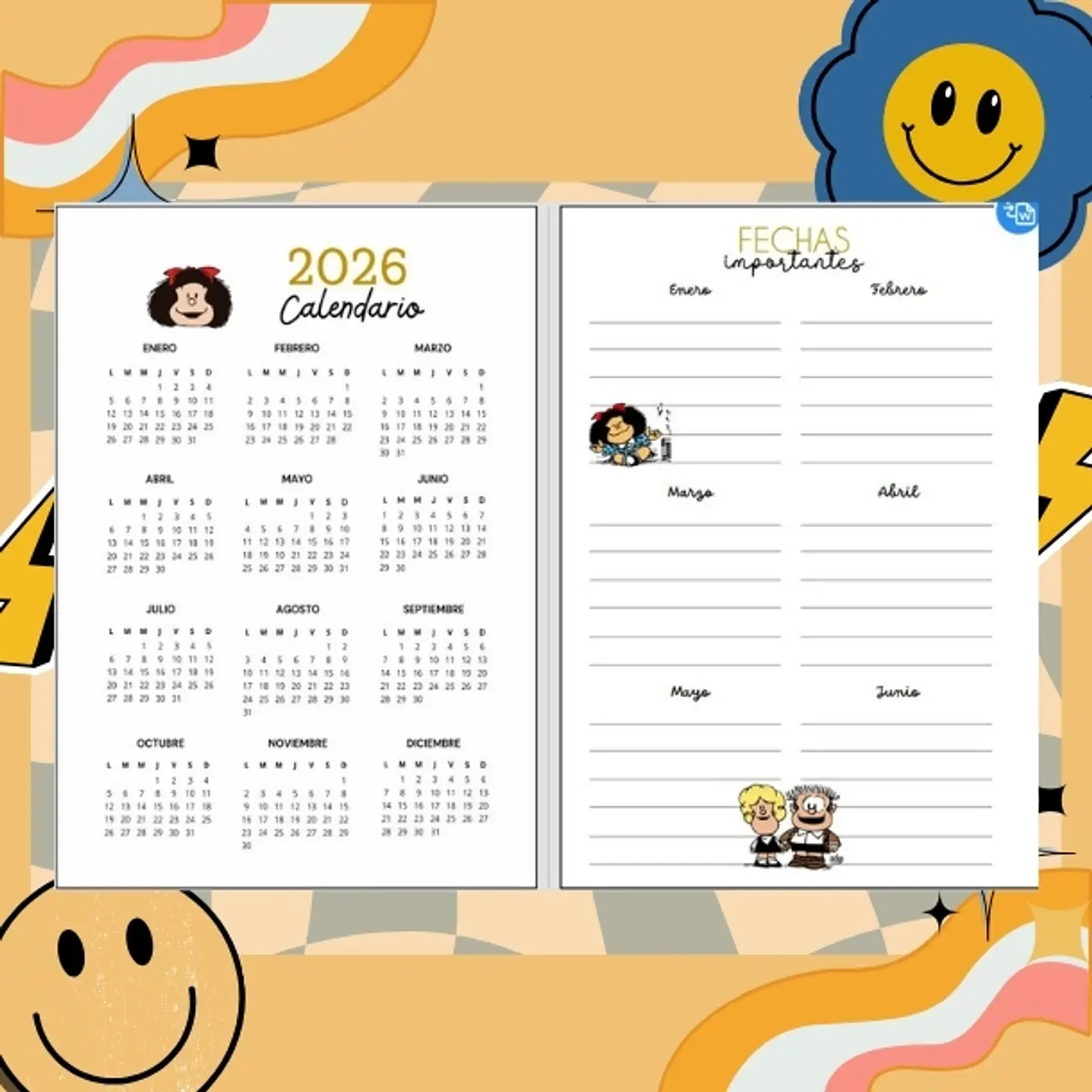 MAFALDA Planner sin fecha 2026 de 100 HOJAS red# 4