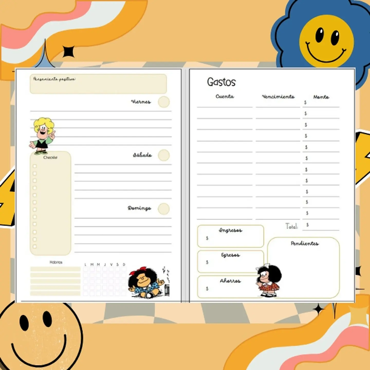 MAFALDA Planner sin fecha 2026 de 100 HOJAS Blu# 3