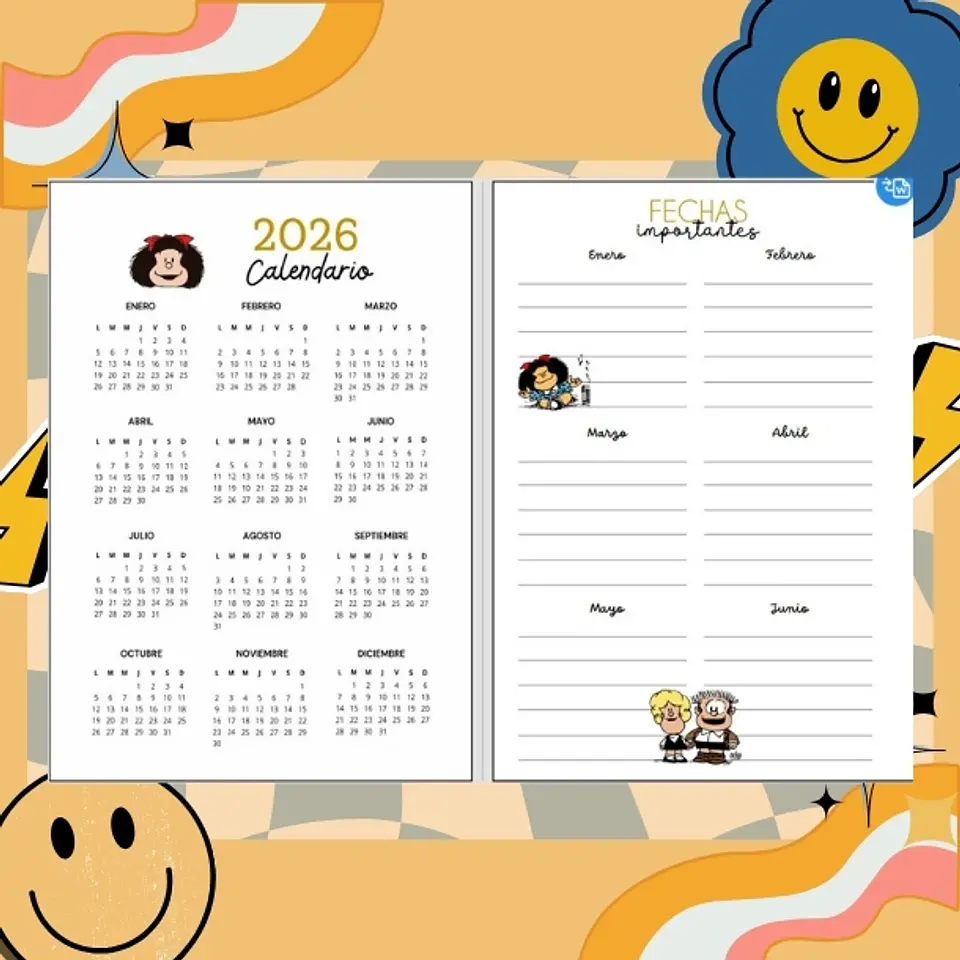MAFALDA Planner sin fecha 2026 de 100 HOJAS Blu# 4