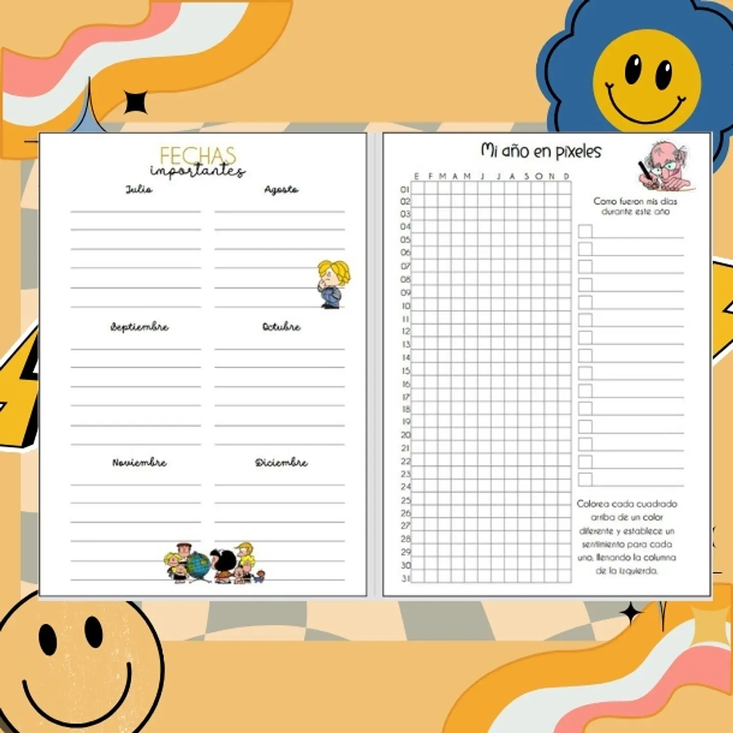 MAFALDA Planner sin fecha 2026 de 100 HOJAS Blu# 6