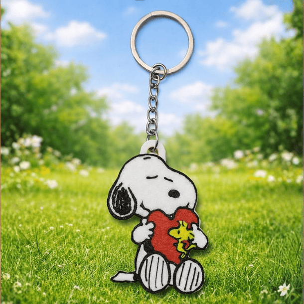 Llavero de Snoopy y Woodstock corazon impresión 3d
