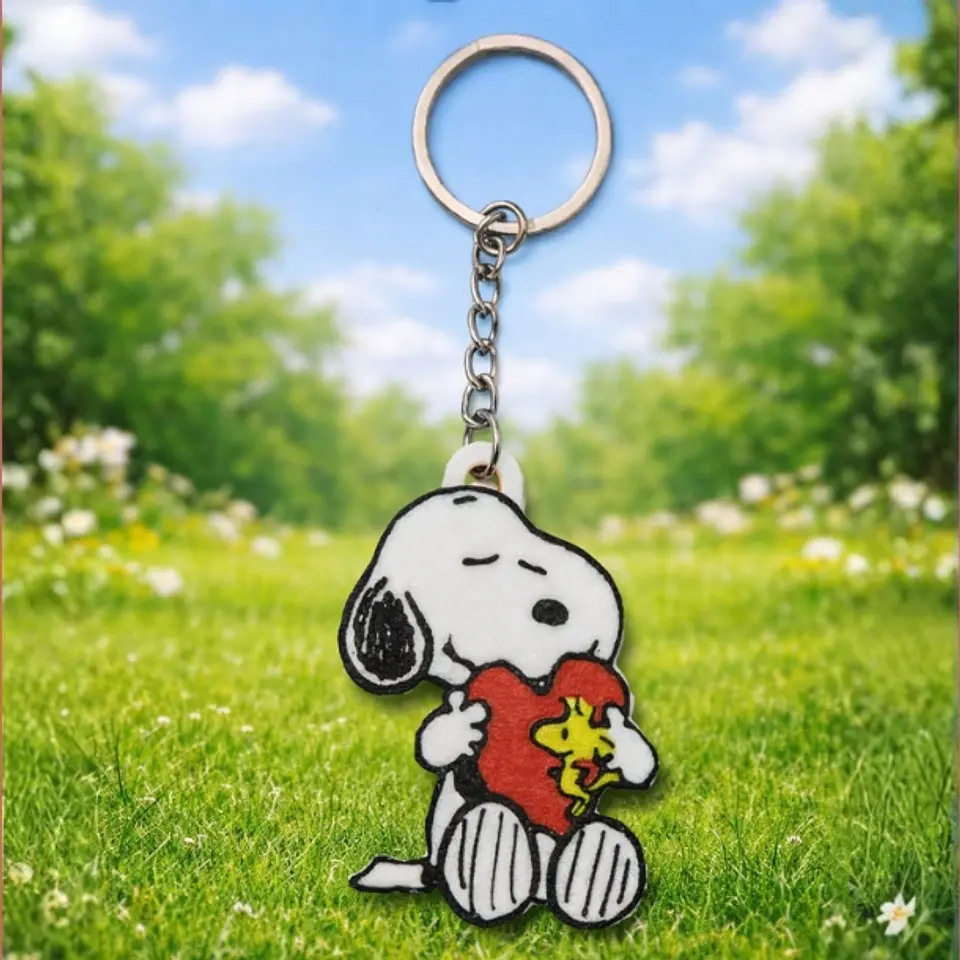Snoopy y Woodstock Llavero de corazón impresión 3d 1