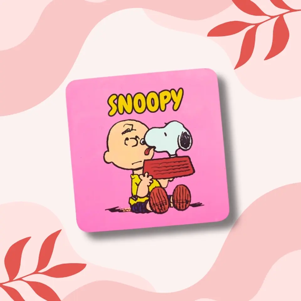 Snoopy y charlie rosa posa vaso 9,5x9,5cm cuadrado 1