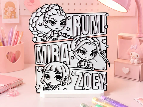 Huntrix Guerreras K-POP para colorear Interactivo base de plástico en impresión 3D lavable