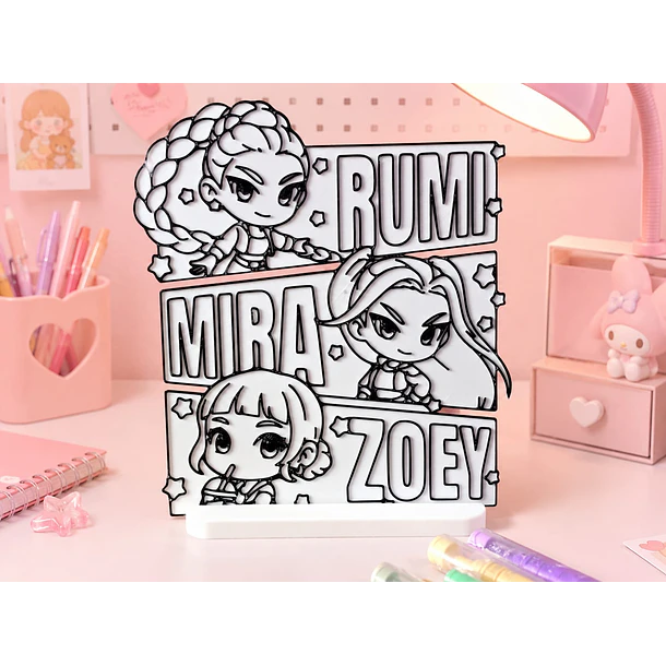 Huntrix Guerreras K-POP para colorear Interactivo base de plástico en impresión 3D lavable 1