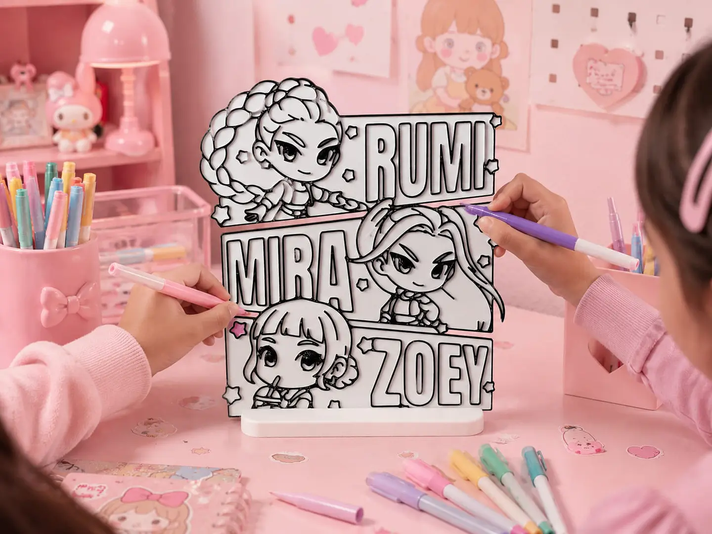 Huntrix Guerreras K-POP para colorear Interactivo base de plástico en impresión 3D lavable 2