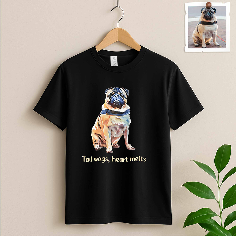 Unique Photo to Oil Painting Your Furry Friend Unisex Crewneck T-shirt S-5XL Illustration Style Gift For Pet Celebration 2
