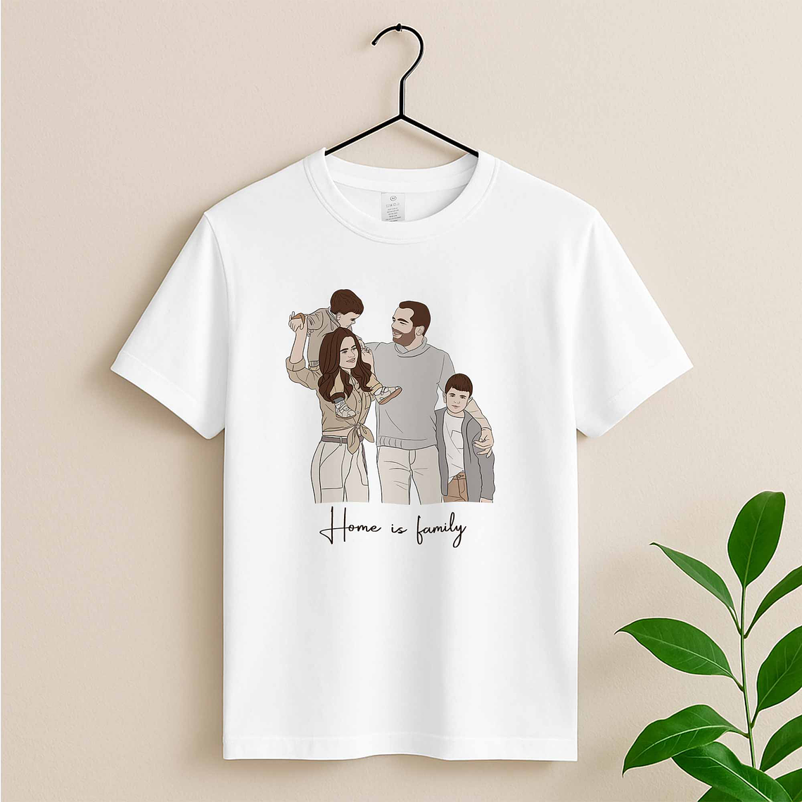 Customized Photo to Doodle Mom and Baby, Dad and Kids Unisex Crewneck T-shirt S-5XL Illustration Style Family Gift 3