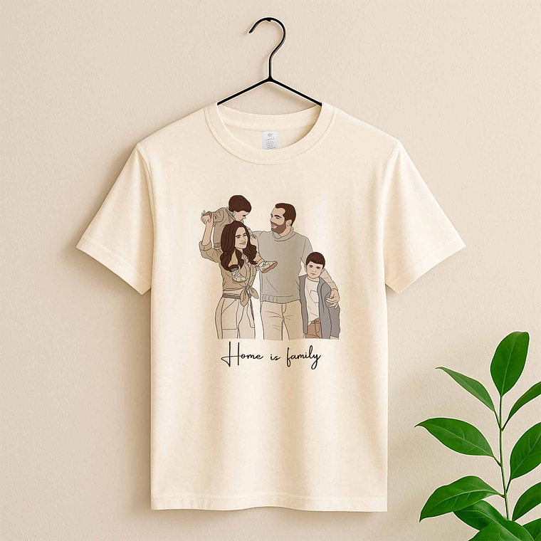 Customized Photo to Doodle Mom and Baby, Dad and Kids Unisex Crewneck T-shirt S-5XL Illustration Style Family Gift 4
