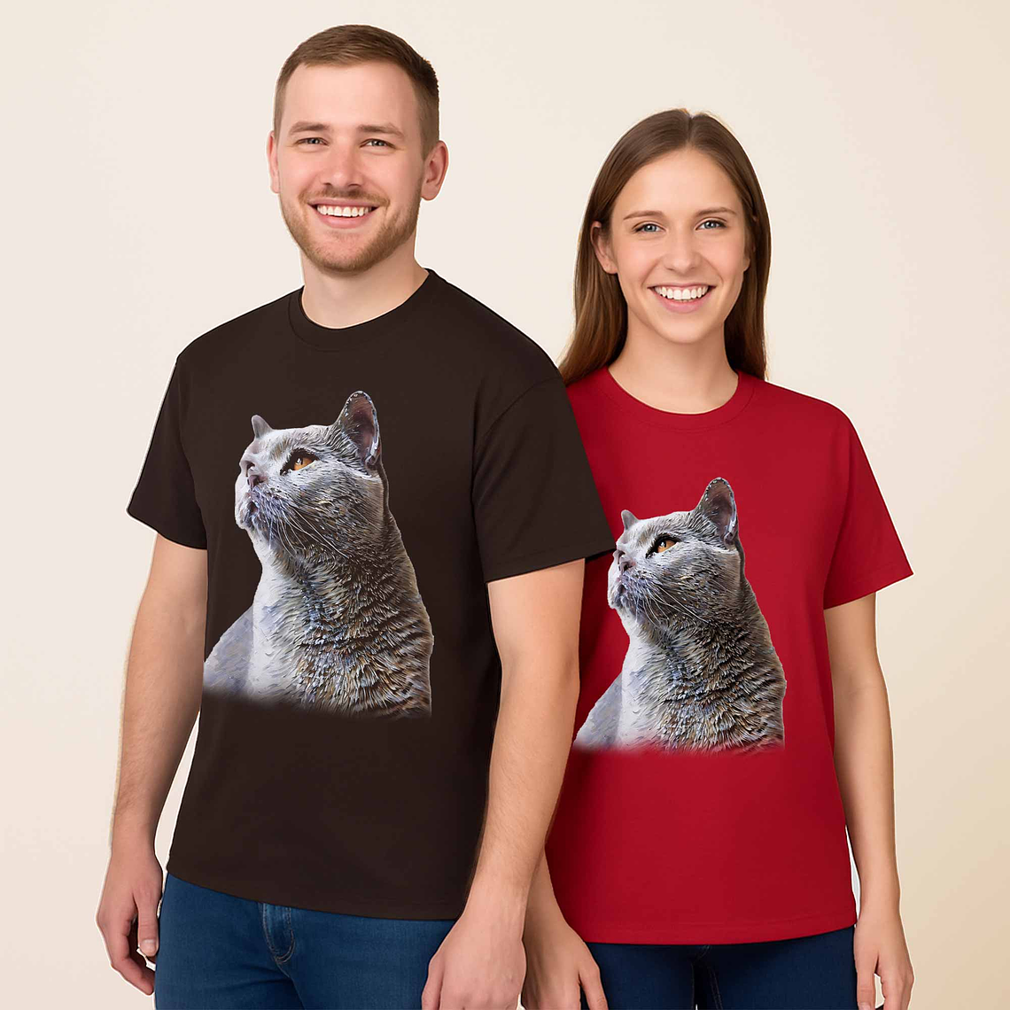 Personalized Turn Photo into Art Pet Portrait Unisex Crewneck T-shirt S-5XL Oil Painting Style Gift for Dog & Cat Lovers 8