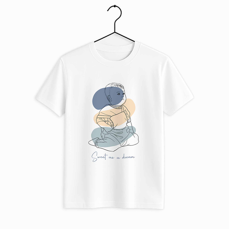 Customized Photo to Art Baby Portrait Unisex Crewneck T-shirt S-5XL Line Art Style Newborn Keepsake Gift 1