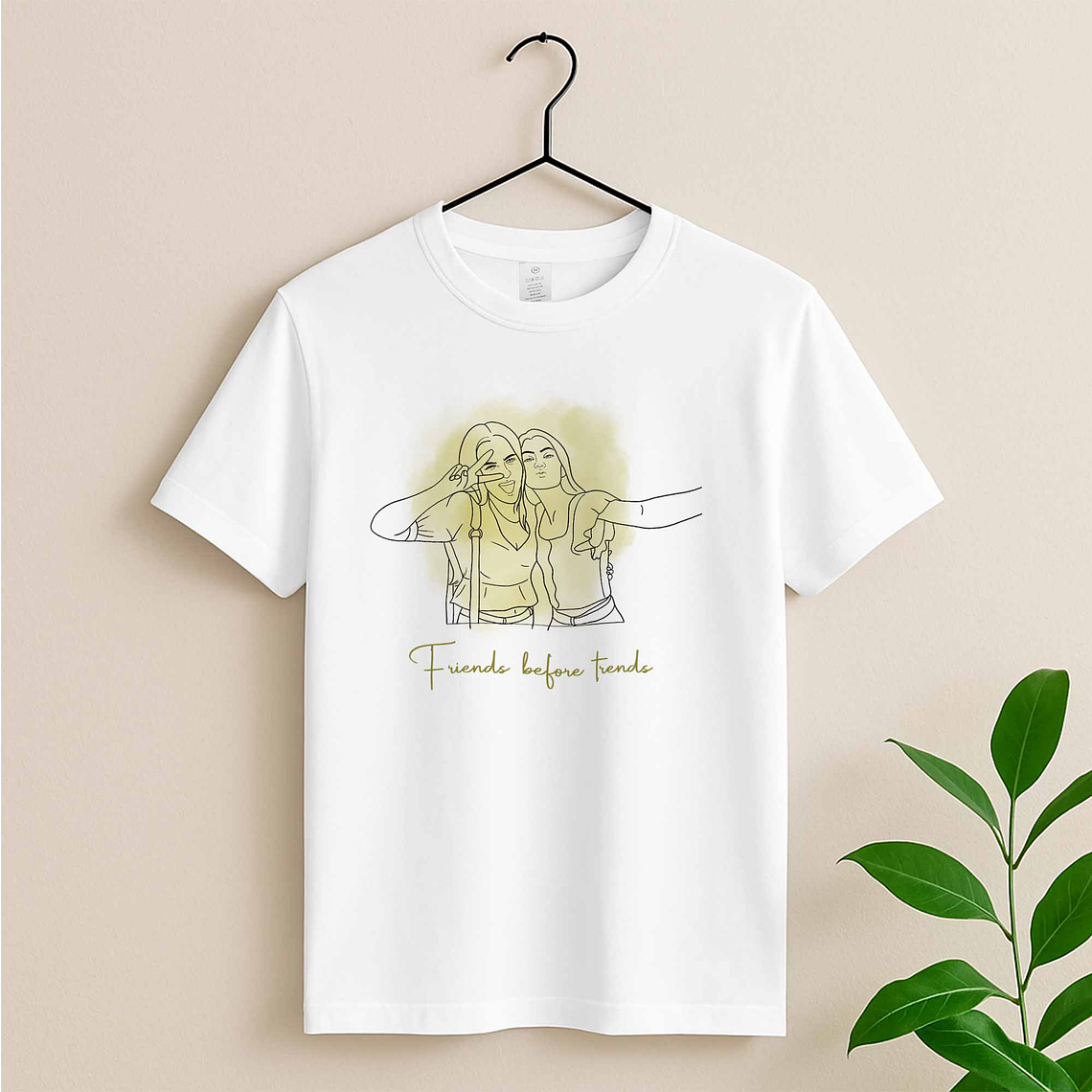 Personalized Line Art from Photo Friendship Picture Unisex Crewneck T-shirt S-5XL Minimalist Style Best Friend Gift 4