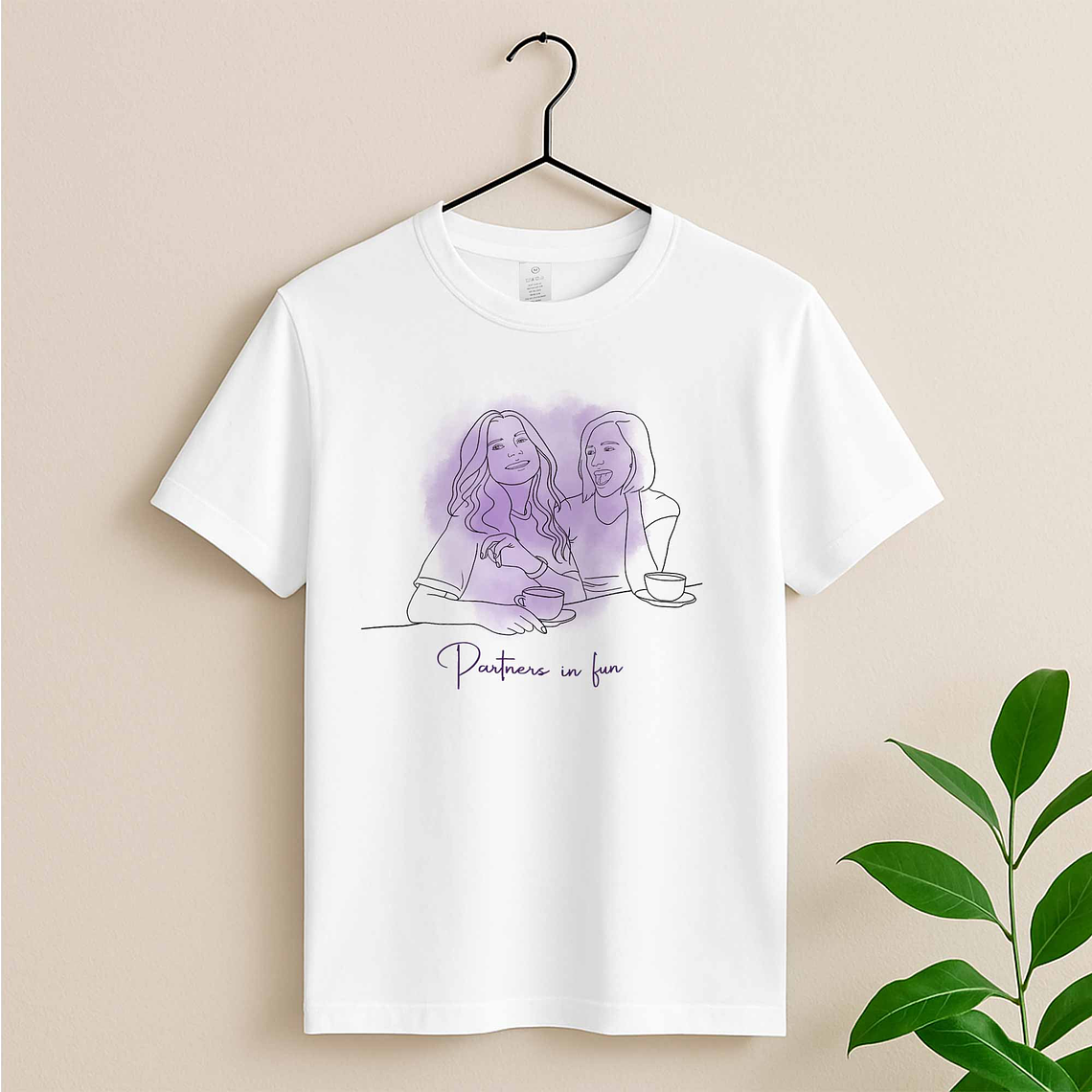 Personalized Line Art from Photo Friendship Picture Unisex Crewneck T-shirt S-5XL Minimalist Style Best Friend Gift 5