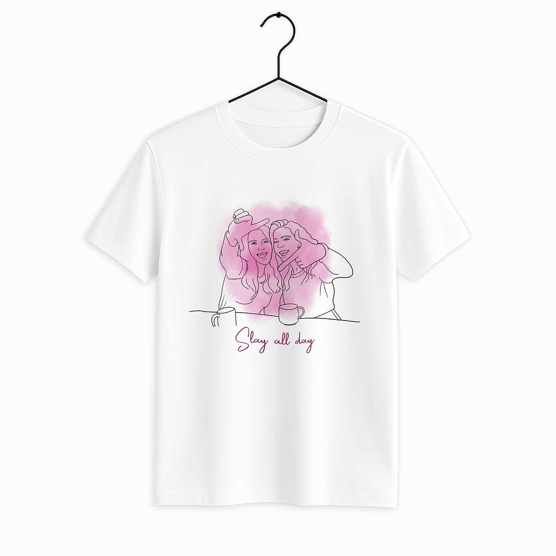 Personalized Line Art from Photo Friendship Picture Unisex Crewneck T-shirt S-5XL Minimalist Style Best Friend Gift 6