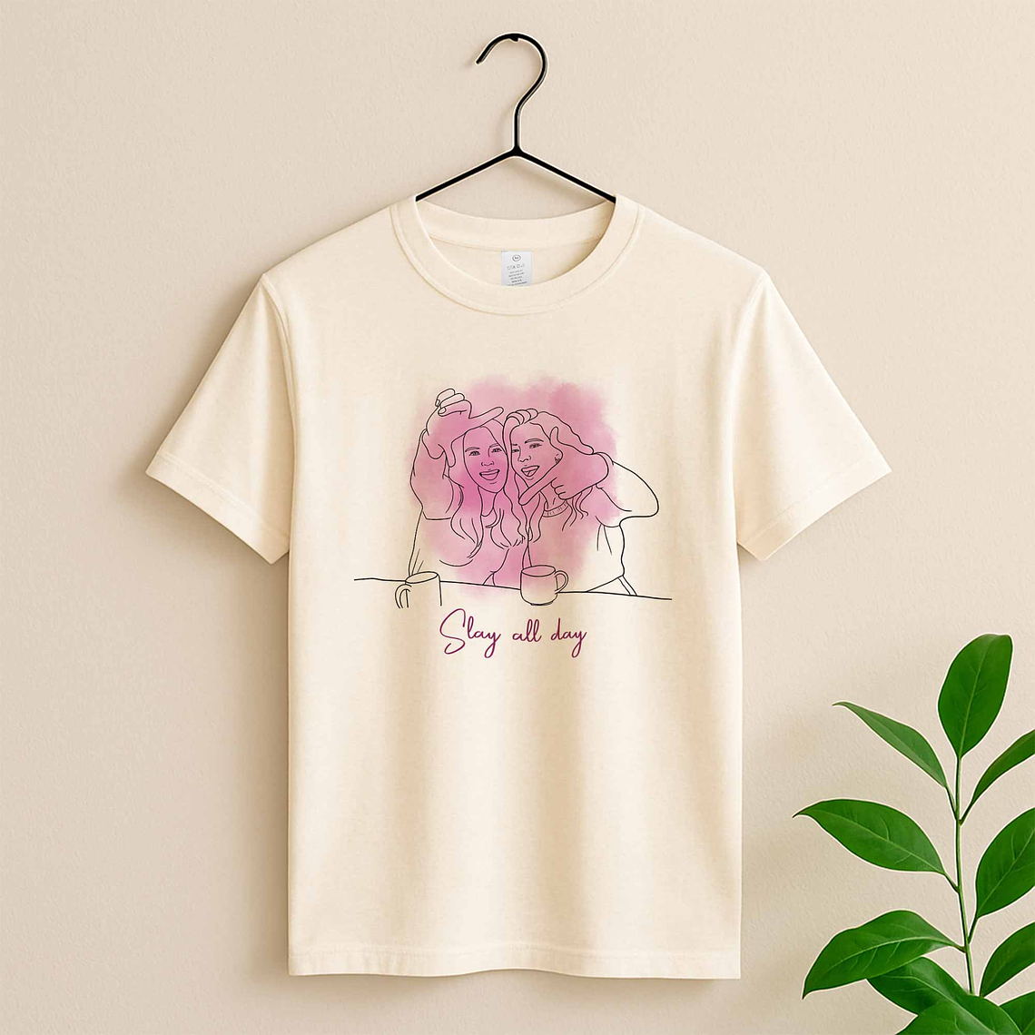 Personalized Line Art from Photo Friendship Picture Unisex Crewneck T-shirt S-5XL Minimalist Style Best Friend Gift 7