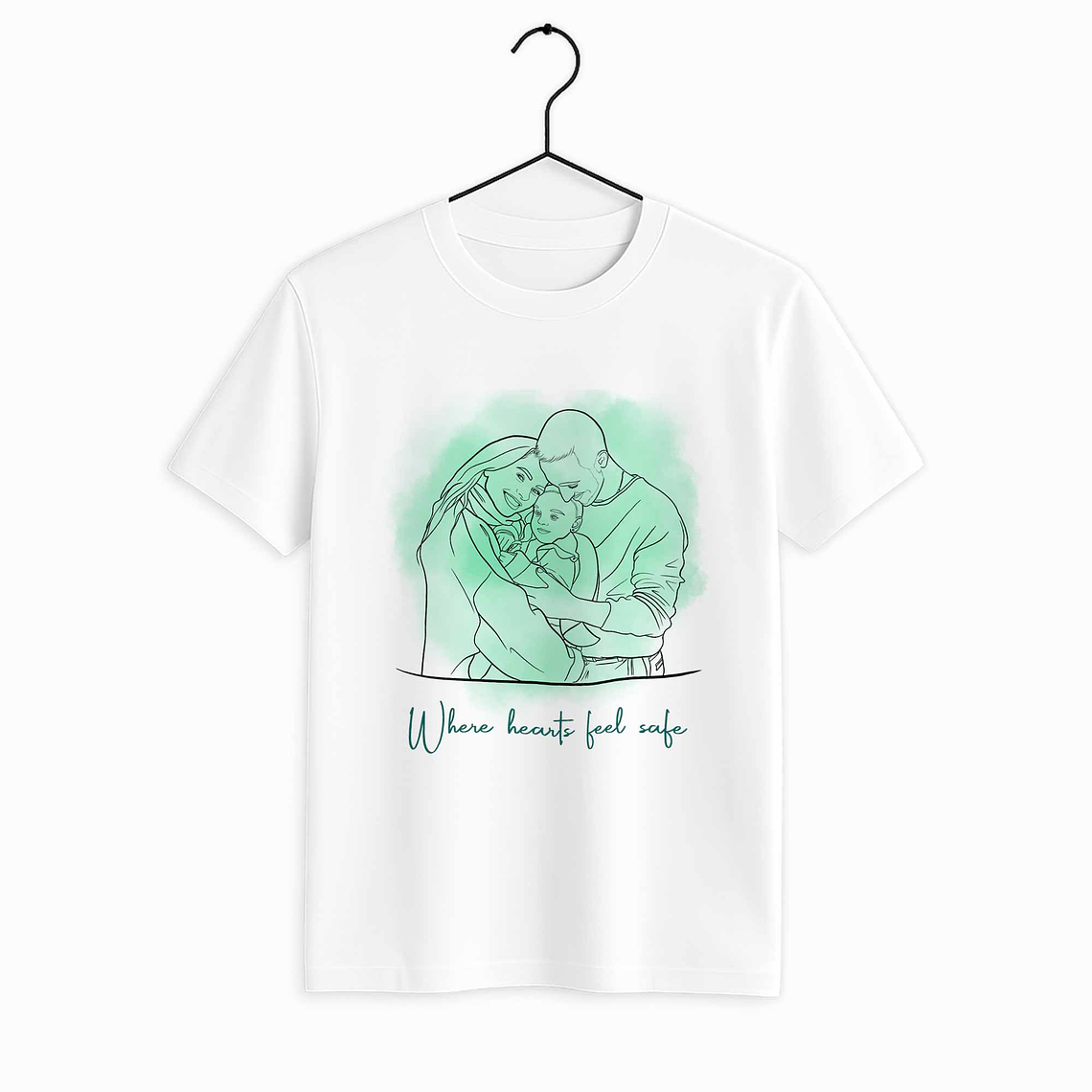 Personalized Photo to Line Art Family Picture Unisex Crewneck T-shirt S-5XL Illustration Style Gift for Father, Mother's Day, or Anniversary 1