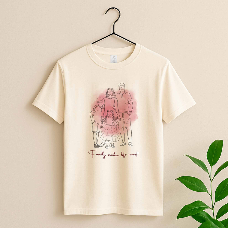 Personalized Photo to Line Art Family Picture Unisex Crewneck T-shirt S-5XL Illustration Style Gift for Father, Mother's Day, or Anniversary 4
