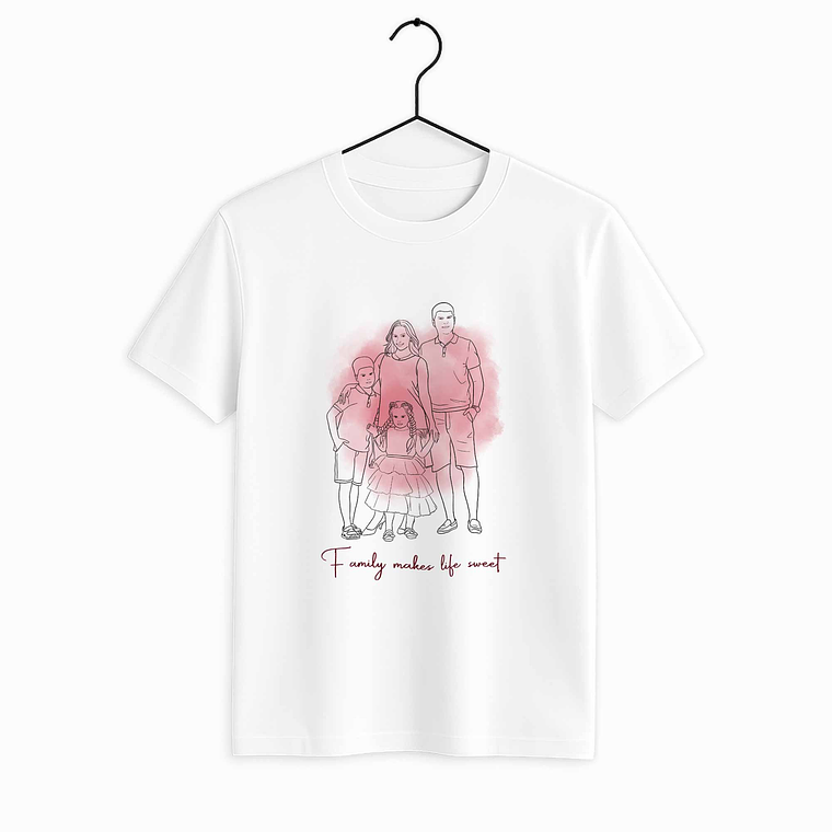 Personalized Photo to Line Art Family Picture Unisex Crewneck T-shirt S-5XL Illustration Style Gift for Father, Mother's Day, or Anniversary 5