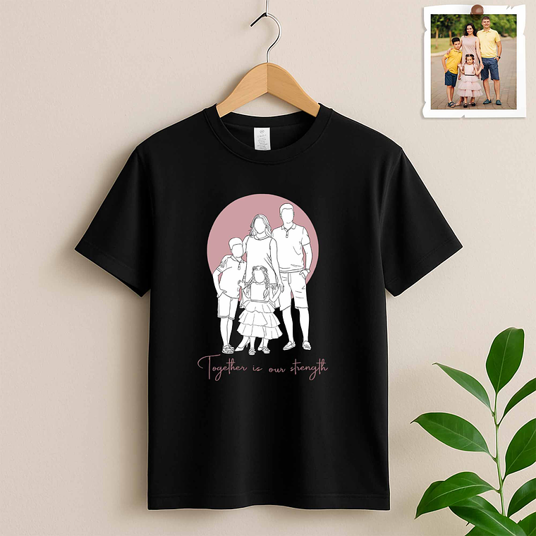 Custom Line Art from Photo Family Portrait Unisex Crewneck T-shirt S-5XL Minimalist Style Gift for Family 2