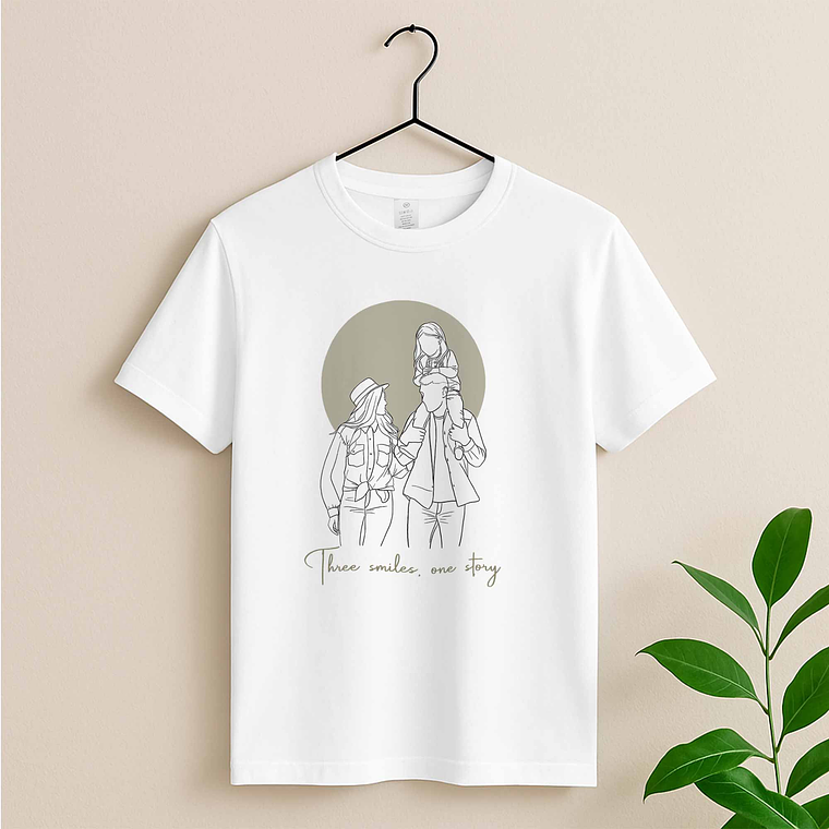 Custom Line Art from Photo Family Portrait Unisex Crewneck T-shirt S-5XL Minimalist Style Gift for Family 3