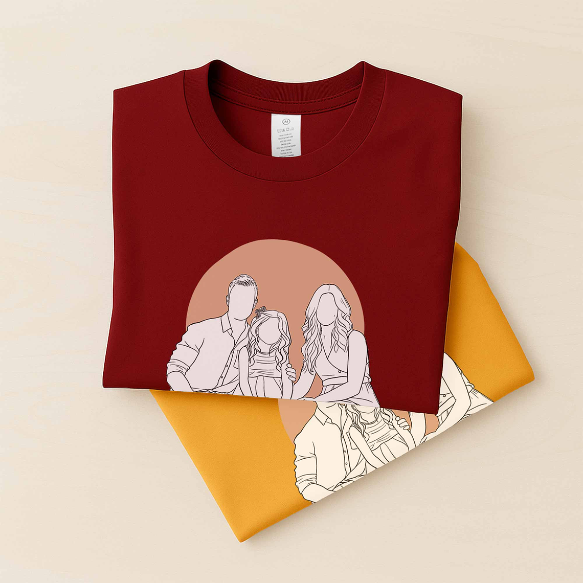Custom Line Art from Photo Family Portrait Unisex Crewneck T-shirt S-5XL Minimalist Style Gift for Family 6