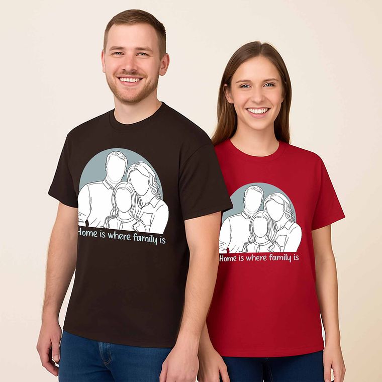 Custom Line Art from Photo Family Portrait Unisex Crewneck T-shirt S-5XL Minimalist Style Gift for Family 7