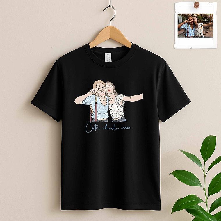 Personalized Photo to Doodle Friendship Picture Unisex Crewneck T-shirt S-5XL Minimalist Style Best Friends Birthday or Anniversary Gift 3