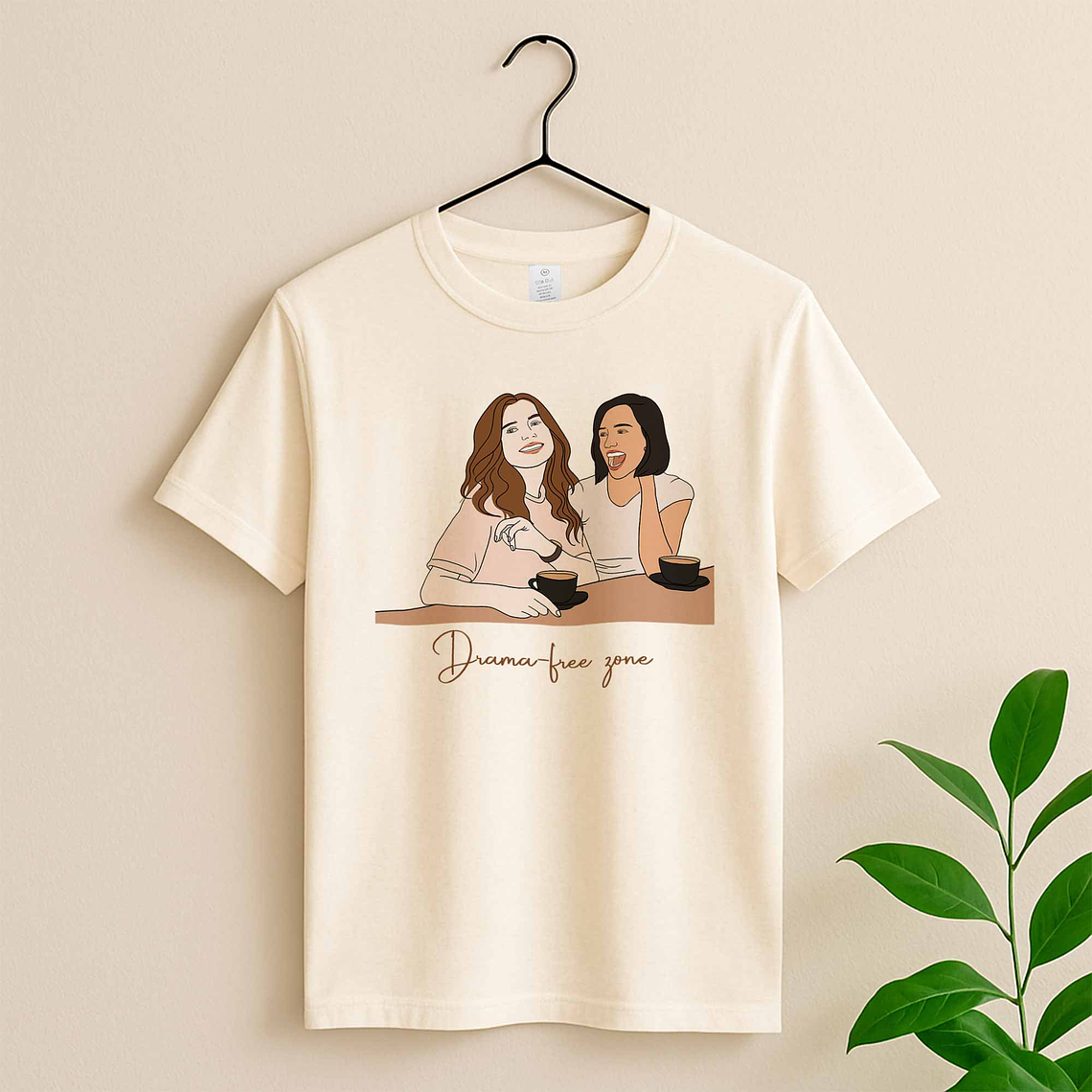 Personalized Photo to Doodle Friendship Picture Unisex Crewneck T-shirt S-5XL Minimalist Style Best Friends Birthday or Anniversary Gift 4