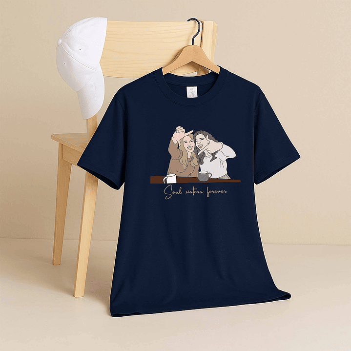 Personalized Photo to Doodle Friendship Picture Unisex Crewneck T-shirt S-5XL Minimalist Style Best Friends Birthday or Anniversary Gift 5