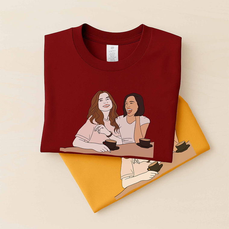 Personalized Photo to Doodle Friendship Picture Unisex Crewneck T-shirt S-5XL Minimalist Style Best Friends Birthday or Anniversary Gift 6