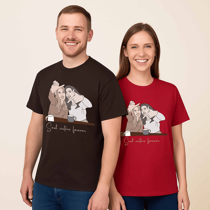 Personalized Photo to Doodle Friendship Picture Unisex Crewneck T-shirt S-5XL Minimalist Style Best Friends Birthday or Anniversary Gift 7