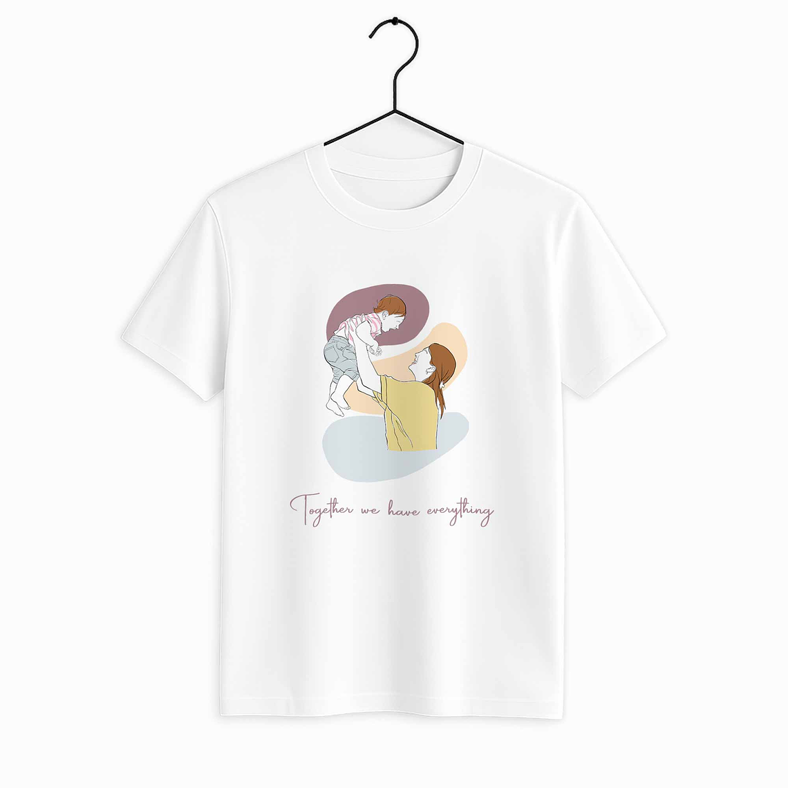 Customized Turn Photo into Art Mom and Baby, Dad and Kids Unisex Crewneck T-shirt S-5XL Doodle Style Lovely Anniversary Gift 1