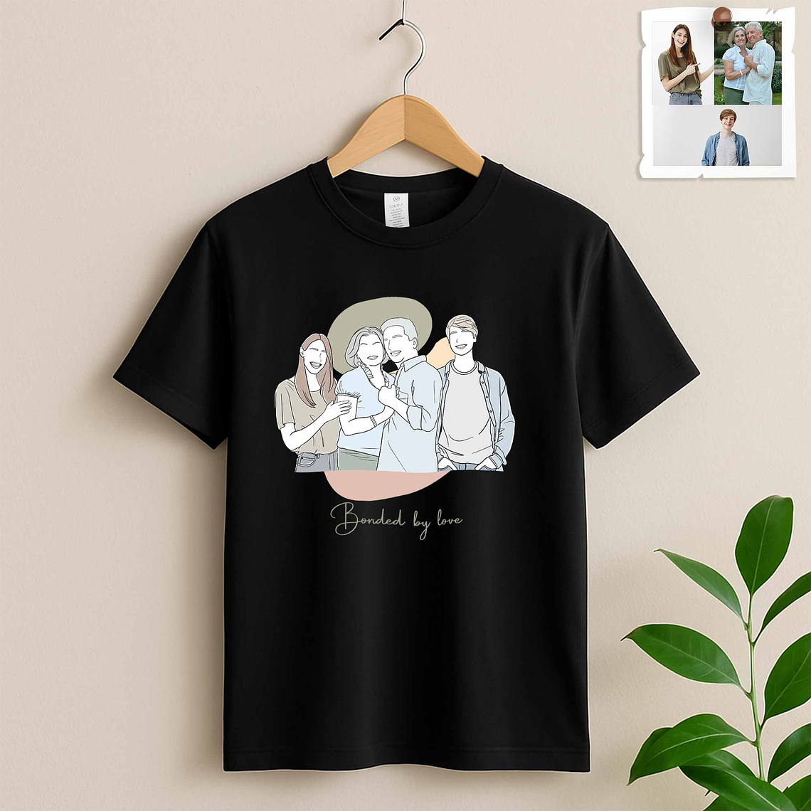 Customized Turn Photo into Art Mom and Baby, Dad and Kids Unisex Crewneck T-shirt S-5XL Doodle Style Lovely Anniversary Gift 2