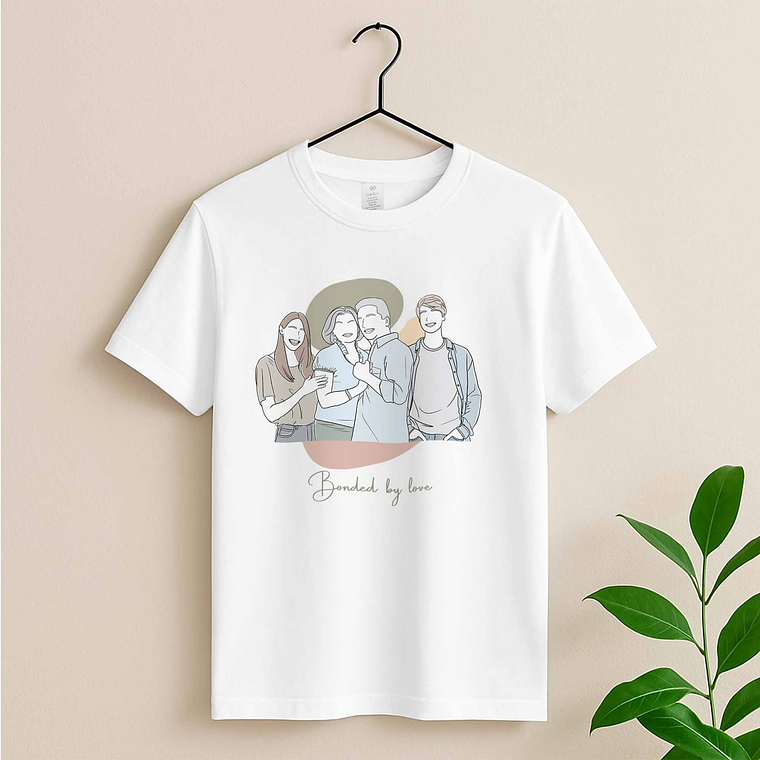 Customized Turn Photo into Art Mom and Baby, Dad and Kids Unisex Crewneck T-shirt S-5XL Doodle Style Lovely Anniversary Gift 3
