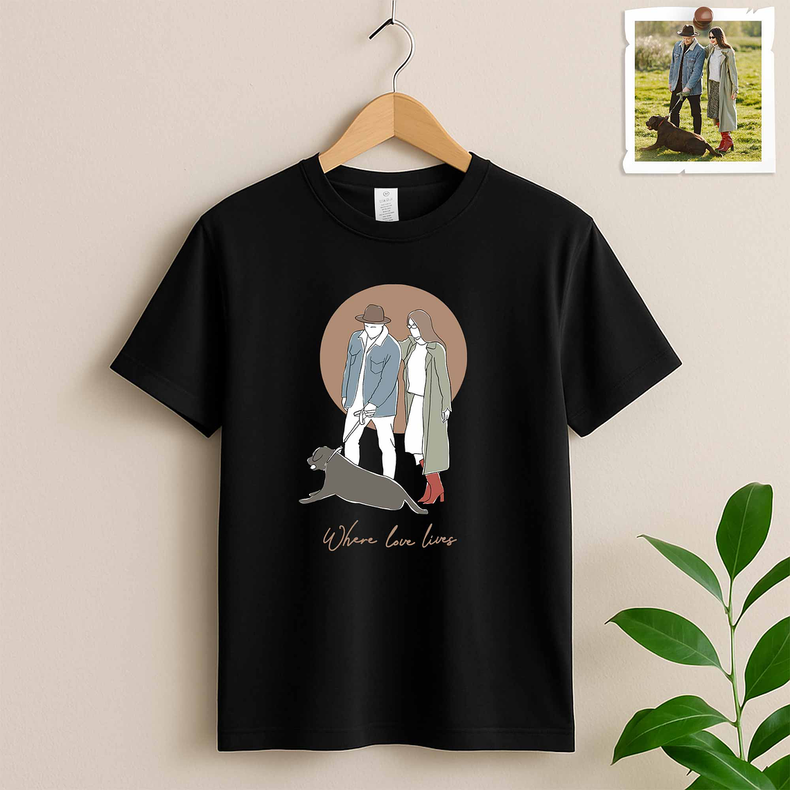 Personalized Photo to Doodle Family Portrait Unisex Crewneck T-shirt S-5XL Hand-Drawn Style Gift for Father, Mother's Day 3