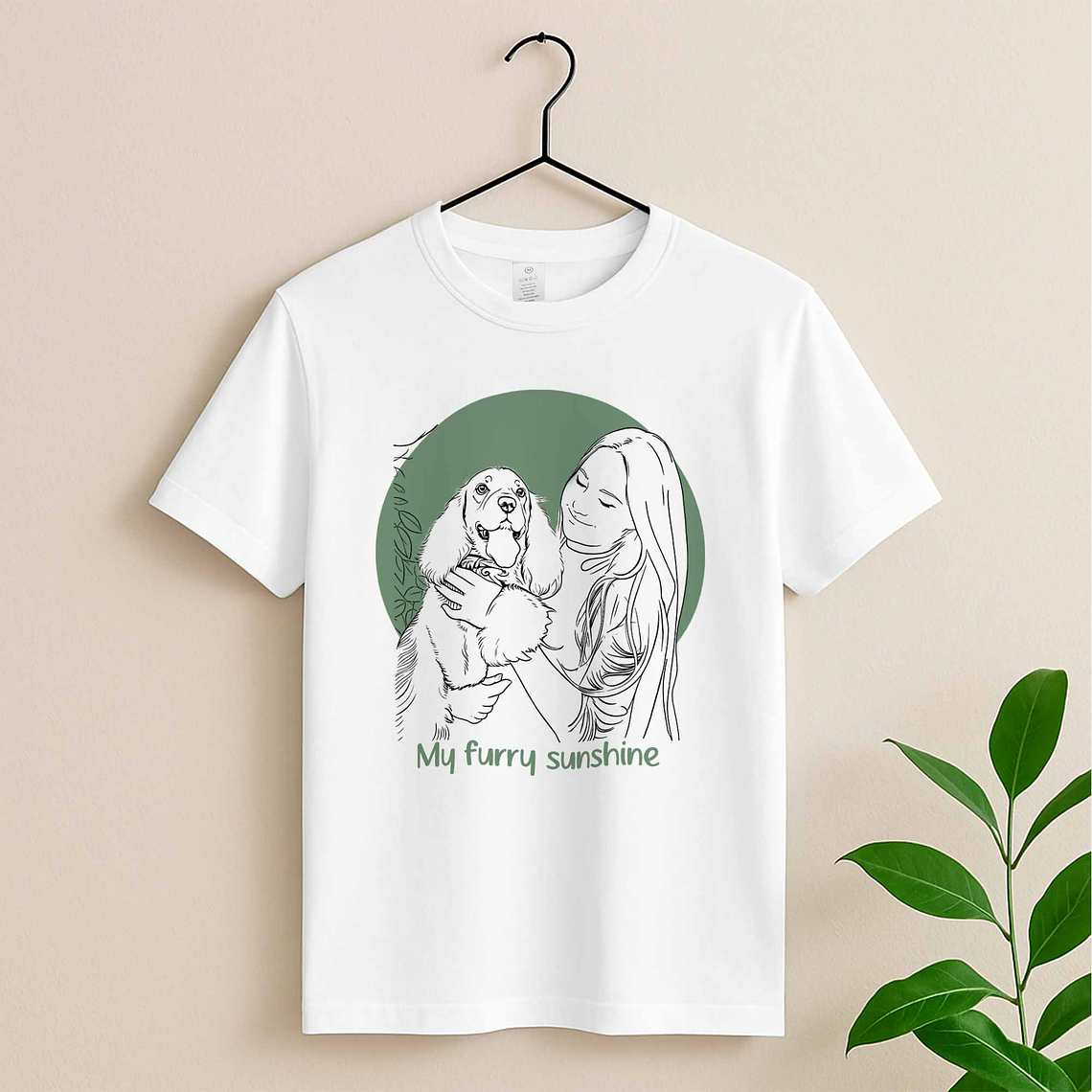 Personalized Photo to Line Art Pet Picture Unisex Crewneck T-shirt S-5XL Minimalist Style Custom Pet Gift 3