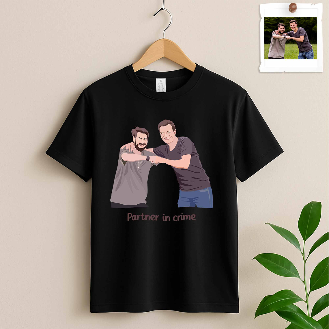 Custom Transform Photo into Art Best Friend Portrait Unisex Crewneck T-shirt S-5XL Digital Art Style Thoughtful Friendship Gift 2