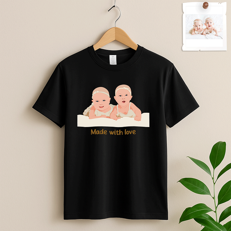 Custom Portrait from Photo Baby Picture Unisex Crewneck T-shirt S-5XL Illustration Style Thoughtful Baby Shower or Arrival Gift 2