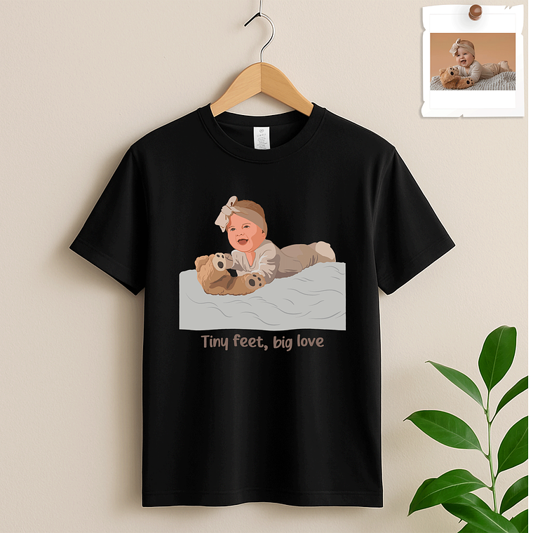 Custom Photo to Illustration Baby Portrait Unisex Crewneck T-shirt S-5XL Digital Art Style Newborn Keepsake 2