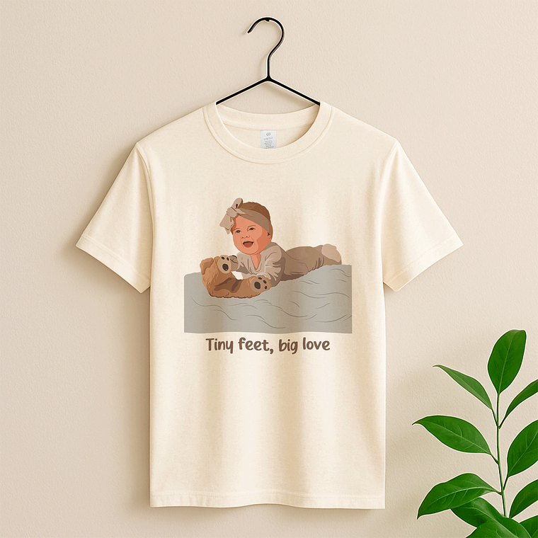 Custom Photo to Illustration Baby Portrait Unisex Crewneck T-shirt S-5XL Digital Art Style Newborn Keepsake 4