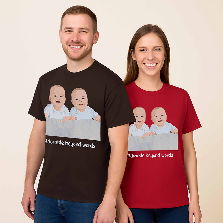 Custom Photo to Illustration Baby Portrait Unisex Crewneck T-shirt S-5XL Digital Art Style Newborn Keepsake 7