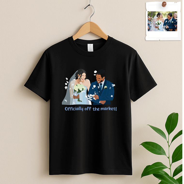 Personalized Illustration from Photo Wedding Portrait Unisex Crewneck T-shirt S-5XL Digital Art Style Unique Gift for Newlyweds and Wedding Anniversary 2