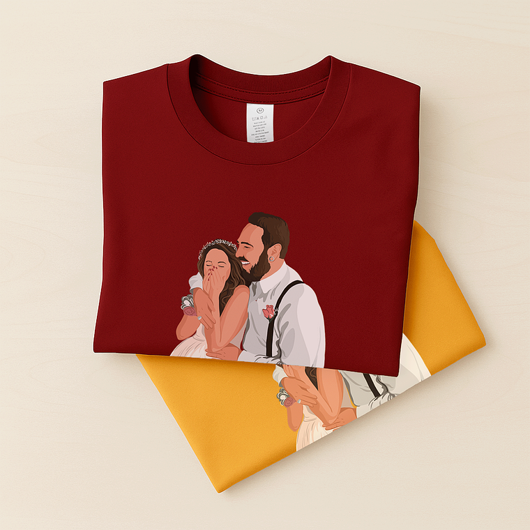 Personalized Illustration from Photo Wedding Portrait Unisex Crewneck T-shirt S-5XL Digital Art Style Unique Gift for Newlyweds and Wedding Anniversary 6