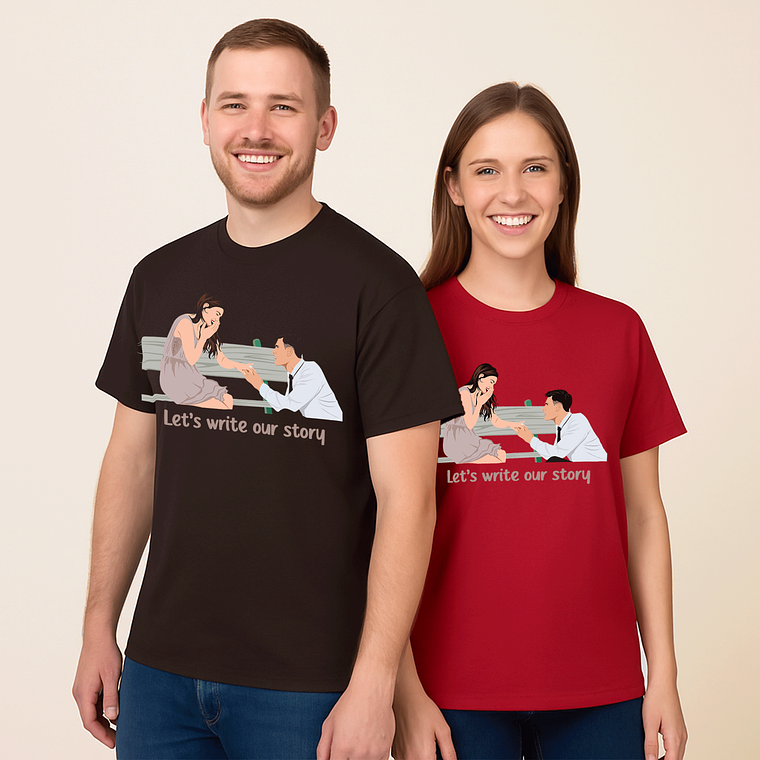 Personalized Photo to Portrait Couple Moment Unisex Crewneck T-shirt S-5XL Illustration Style Romantic Anniversary Gift 7