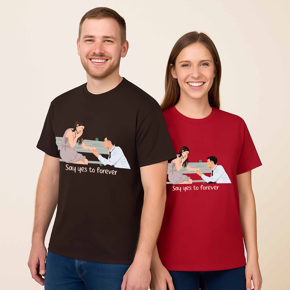 Personalized Photo to Portrait Couple Moment Unisex Crewneck T-shirt S-5XL Illustration Style Romantic Anniversary Gift 8