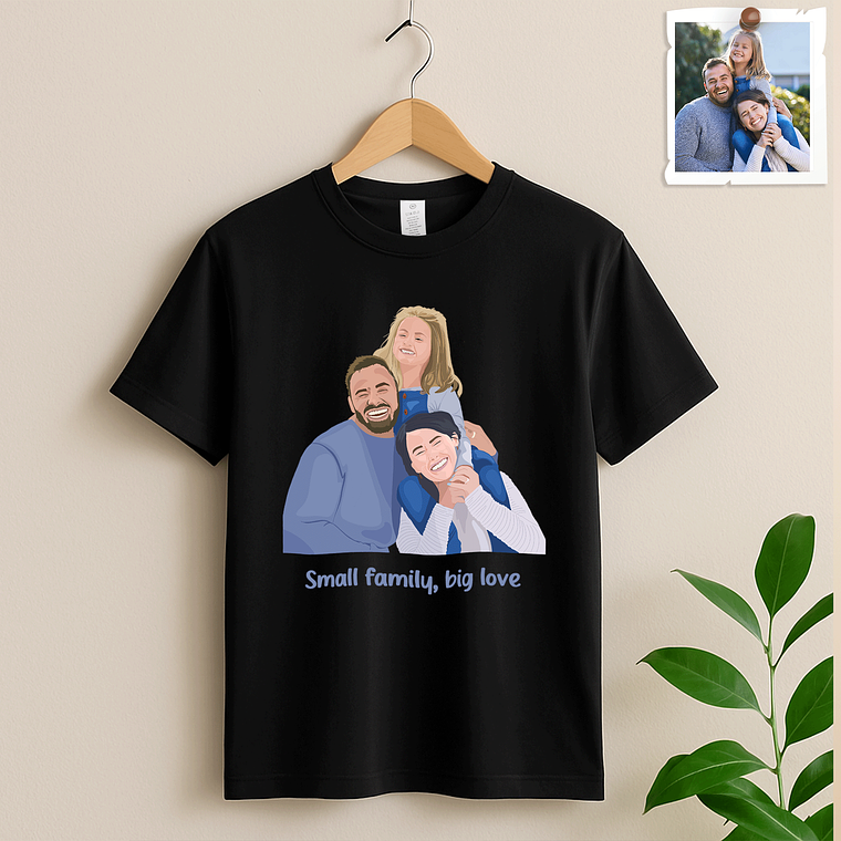 Personalized Family Portrait from Photo, Custom Illustrated Art, Unique Gift for Home, Anniversary Unisex Crewneck T-shirt S-5XL 1